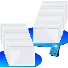 Adhesive Label Pockets 30 Pack, Clear Self-Adhesive Pockets for Planners, Label Holders for Storage Bins, Top Open Adhesive Pocket Labels, Ideal for Organizing Index Cards and Photos