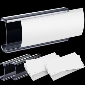 40 Packs Plastic Shelf Label Tags Metro Shelf Holders for Wire Clear Clips Book Holders for Book, Includes Label Inserts,3 x 1.25 Inches