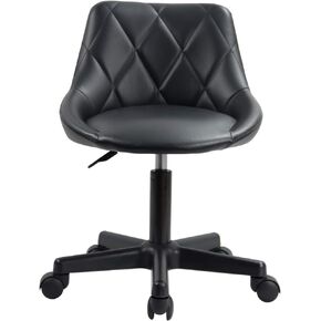 KKTONER Mid Back PU Leather Height Adjustable Swivel Modern Task Chair Computer Office Home Vanity Chair with Wheels (Black)