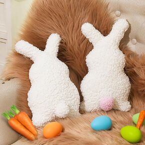 2 Pieces Easter Pillow Bunny Stuffed White Bunny Tail Shape Hugging Cuddly Huggable Rabbit Pillow Decoration for Easter Birthday Bedroom Sofa Couch Gift Supplies