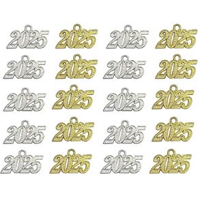 WiYould 20pcs Year 2025 Letter Charms for New Years Eve Gift Jewelry Making Graduation Tassel DIY (Silver and Gold)