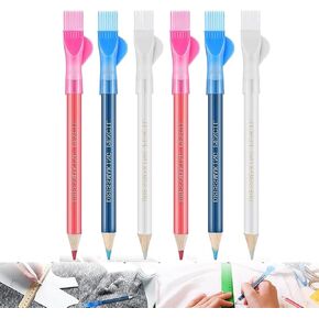 6 PCS Sewing Fabric Pencils with Brush Tailor Pencils Sewing Marking Pencil Fabric Tracing Tools Fabric Chalk Pencil Tailor Pencils Tailor Chalk Pencils for Fabric Tailor Chalk (Blue, Pink, White)