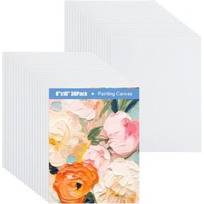 Canvas for Painting, 36 Pack Stretched Canvas for Painting, Bulk 8x10 Inch 100% Cotton Canvases Panels for Painting, Acrylic, Oil & Watercolor Paint, Tempera, Art