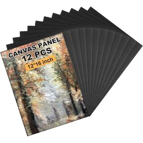 12 PCS Black Canvases for Painting Black Canvas Board 12x16 Inch Canvas Panel Cotton Oil Painting Canvas for Acrylics Oil Watercolor Tempera Paints