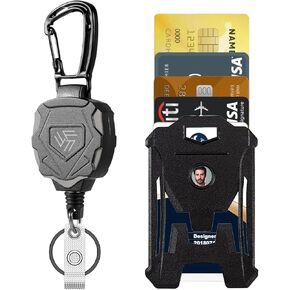 Badge reels Retractable Lanyard Key Card Holder,Heavy Duty Retractable Carabiner Keychain,Tactical ID Card Holder with 31.5" Stainless Steel Retractable Cord (C)