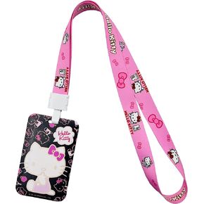 Hallo Kitty Lanyard with ID Holder,Cute Lanyards for ID Badges for Women and Man,Badge Holder Lanyard for Keys,Kawaii Lanyard,Anime Lanyard,Pink Lanyard with ID Badges