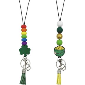 St Patrick's Day Teacher Lanyard Cute Leprechaun Silicone Beads ID Badge Holder with Breakaway Clasp