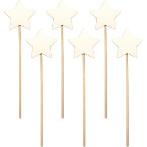 6 Pieces Wooden Star Fairy Wands Unfinished Wooden Fairy Wand Stick Blank Wooden Craft Wands DIY Fairy Wands for DIY Handmade Christmas Halloween Party Cosplay