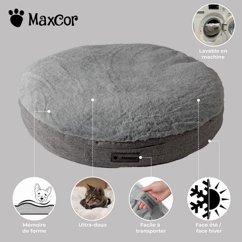 Medium Round Grey Memory Foam Dog Cushion - Relieves and Preserves Joints - Relaxing and Reversible Summer/Winter - Easy to Carry - Does Not Deform and Machine Washable in Saudi Arabia