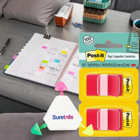 Sticky Flags, 50/Dispenser, 2 Dispensers/Pack, 1 in Wide, Mini Red Flags, Bundeld with Suretails Multicolor Highlighter Pen - Versatile, Reusable, for Office, Classroom, Home Organization [Pack of 3] in Kuwait