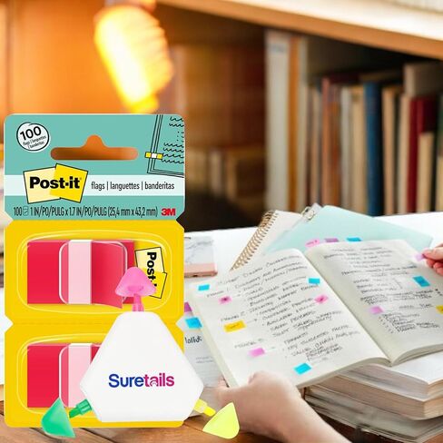 Sticky Flags, 50/Dispenser, 2 Dispensers/Pack, 1 in Wide, Mini Red Flags, Bundeld with Suretails Multicolor Highlighter Pen - Versatile, Reusable, for Office, Classroom, Home Organization [Pack of 3] in Kuwait