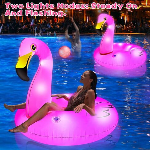 [2 أوضاع مضاءة] تضيء بركة فلامنغو قابلة للنفخ للبالغين ، وحلقات أنبوب السباحة التي تعمل بالبطارية ، و 42 '' Lake Beach Beach Floatie Summer Summer Party Pool Raft for adult in Kuwait