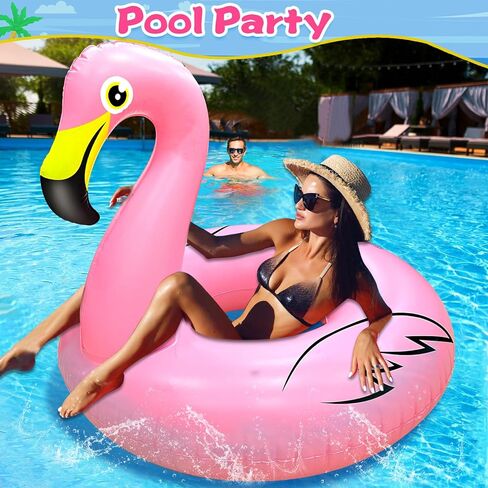 [2 أوضاع مضاءة] تضيء بركة فلامنغو قابلة للنفخ للبالغين ، وحلقات أنبوب السباحة التي تعمل بالبطارية ، و 42 '' Lake Beach Beach Floatie Summer Summer Party Pool Raft for adult in Kuwait