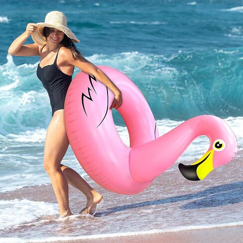 [2 أوضاع مضاءة] تضيء بركة فلامنغو قابلة للنفخ للبالغين ، وحلقات أنبوب السباحة التي تعمل بالبطارية ، و 42 '' Lake Beach Beach Floatie Summer Summer Party Pool Raft for adult in Kuwait