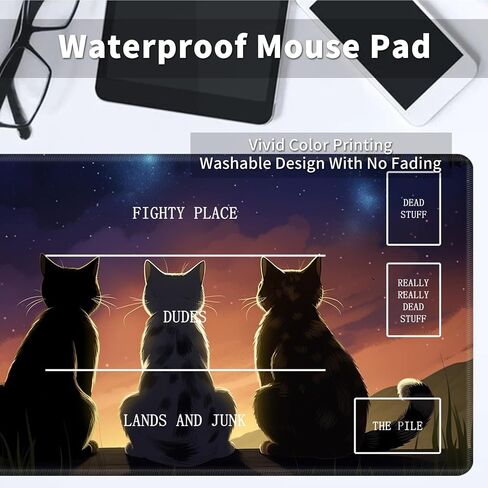 Cool Cat Card Game Mats, MTG Playmat & Mouse Pad 24" x 14", Game Play Mat with Stitched Edge for Magic The Gathering, Anime TCG Card Desk Writing Pad in Kuwait
