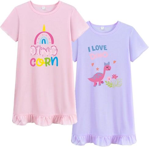 2Pcs Girls Nightgowns 3-10 Years Flutter Short Sleeves Nightdress Nightie Dress Sleepwear Pajamas for Toddler Girls in Kuwait