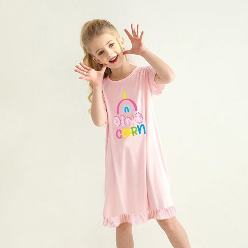 2Pcs Girls Nightgowns 3-10 Years Flutter Short Sleeves Nightdress Nightie Dress Sleepwear Pajamas for Toddler Girls in Kuwait