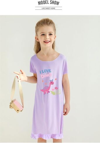2Pcs Girls Nightgowns 3-10 Years Flutter Short Sleeves Nightdress Nightie Dress Sleepwear Pajamas for Toddler Girls in Kuwait