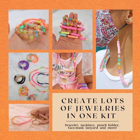 Clay Beads Jewelry Making Kit 10,500PCS - Complete Bracelet Making Kit for Kids with Flat Beads, Polymer Clay Flat Letter Beads, Preppy Bracelet Kit for DIY Heishi Bead Kit in Saudi Arabia