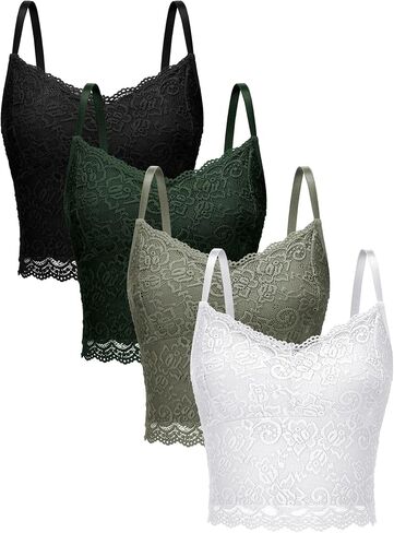 Bencailor 4 Pcs Lace Camisole for Women Spaghetti Strap Lace Bralettes Crop Tops Cami Top V Neck Slim Basic Camisoles in Saudi Arabia