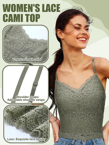 Bencailor 4 Pcs Lace Camisole for Women Spaghetti Strap Lace Bralettes Crop Tops Cami Top V Neck Slim Basic Camisoles in Saudi Arabia