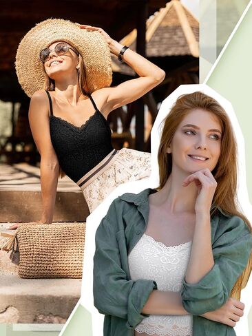 Bencailor 4 Pcs Lace Camisole for Women Spaghetti Strap Lace Bralettes Crop Tops Cami Top V Neck Slim Basic Camisoles in Saudi Arabia
