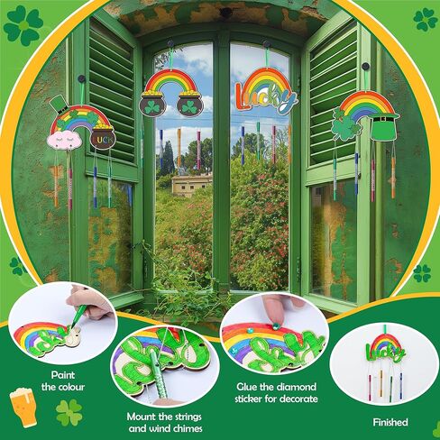 12 حزمة رنين الرياح طقم للأطفال تصنع الرياح الخاصة بك رنين الرياح DIY الفنون والحرف الحرف الزخرفية تلوين حلي معلقة خشبية للفتيات الفتيان المنزل مستلزمات الحفلات المدارس (ST. Patrick's) in Kuwait