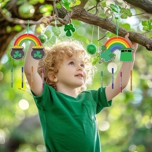 12 حزمة رنين الرياح طقم للأطفال تصنع الرياح الخاصة بك رنين الرياح DIY الفنون والحرف الحرف الزخرفية تلوين حلي معلقة خشبية للفتيات الفتيان المنزل مستلزمات الحفلات المدارس (ST. Patrick's) in Kuwait