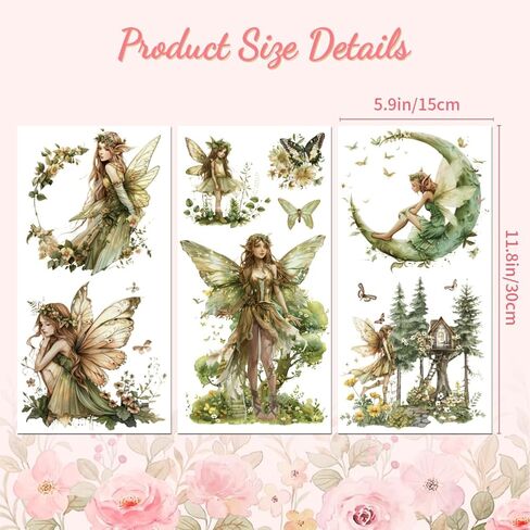 Rub on Transfer Decals for Furniture Crafts 6"x12", 3Pcs Vintage Elf Waterproof UV DTF Transfer Decals Sticker for Dresser Lingerie Chests Drawer Glass Porcelain Wood Bathroom in Kuwait