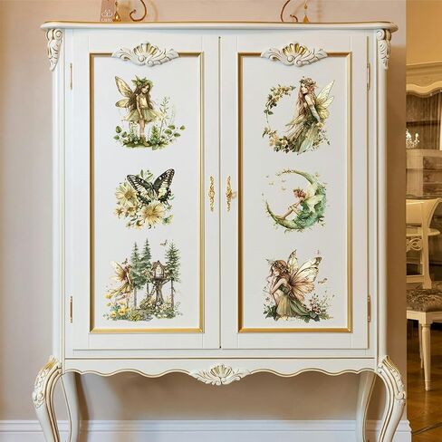 Rub on Transfer Decals for Furniture Crafts 6"x12", 3Pcs Vintage Elf Waterproof UV DTF Transfer Decals Sticker for Dresser Lingerie Chests Drawer Glass Porcelain Wood Bathroom in Kuwait
