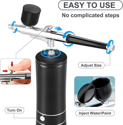 مجموعة البخاخات مع الضاغط ، البخاخة 42PSI ذات الضغط العالي والضغط القابل لإعادة الشحن ، مجموعة البخاخة مع 0.3 مم و 0.5 مم وفرشاة التنظيف لفن الأظافر ، المكياج ، الطلاء (أسود) in Saudi Arabia