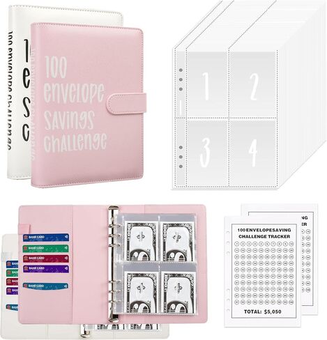 100 Envelopes Money Saving Challenge Book with Envelopes 100 Day Envelope Challenge Money Saving Binder Budget Book with Cash Envelopes, 5,050 Savings Challenge Kit, A5 Money Savings Book WhitePink in Saudi Arabia