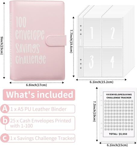 100 Envelopes Money Saving Challenge Book with Envelopes 100 Day Envelope Challenge Money Saving Binder Budget Book with Cash Envelopes, 5,050 Savings Challenge Kit, A5 Money Savings Book WhitePink in Saudi Arabia