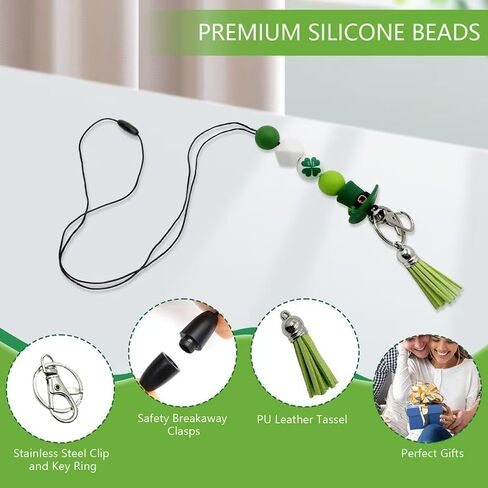St Patrick's Day Teacher Lanyard Cute Leprechaun Silicone Beads ID Badge Holder with Breakaway Clasp in Saudi Arabia