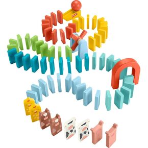 Fisher-Price Wood Preschool Game Domino Run Playset, 72-Piece Wooden Building Set for Kids Ages 3+ Years