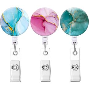 Retractable Badge Reel Clip, Badge Holder with Alligator Clip, Cute Badge Clip on ID Name Card Holders for Nurse Doctor and Office (3Pack Floral Flowers)