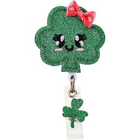 St Patrick's Day Badge Reels Shamrock Clover Badge Holder Holiday Badge Reels Nurses Badge Reels Felt Embroidered Retractable Badge Reel Holder with Alligator Clip for Doctor Nurse Student Employees
