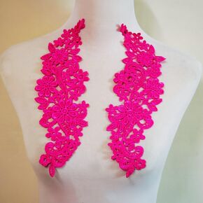 2 Pairs Beautiful Black Flower Embroidery Patch Neckline Lace Applique Trims Collars Sewing DIY Crafts (Hot Pink)