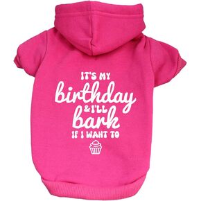 It's My Birthday & I'll Bark If I Want to Dog Hoodie Fleece Lined Pullover Sweatshirt with Leash Hole (Hot Pink, 6X-Large 1078)