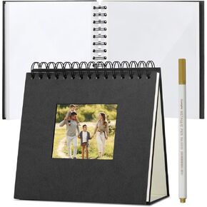 Photo Album - Creative Self-Adhesive Baby Photo Collection in Vintage Style, Includes Gold Metal Pen (Black)
