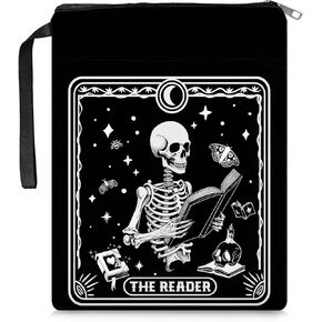 Book Sleeve with Zipper Book Sleeve for Book Lovers, Skull Theme Book Cover, Inspirational Design, Gift for Young Adults, Durable Protective Book Pouch 11.2 x 8.3 in