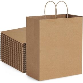 BagDream 10x6.75x12 Paper Bags 100Pcs Brown Paper Bags with Handles, Kraft Shopping Bags, Merchandise Retail Bags, To Go Bags for Takeout Containers, Wider-gusset Recycled Paper Gift Bags Bulk