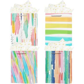 OFIHANLY 4Pcs 9" Small Size Birthday Gift Bag with Handles for Women Men Boy Girls Kids Party Gift Wrap Bags with Tissue Paper for Wedding,Bridal Shower,Baby Shower