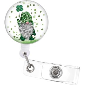 Shamrocks Badge Reel Retractable with Alligator Clip St Patricks Day Gnome Nurse Badge Holder Holiday Nursing Doctor Teacher Office Name Badge Scroll