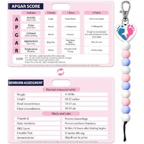Plifal Cervical Dilation Beads with APGAR Score Newborn Assessment Reference Card - Labor Delivery L&D Maternity LDRP Nurse Midwife Baby Footprint Badge Buddy with Flash Card Cheat Sheet