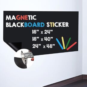 Magnetic Chalk Board for Wall/Door Thickened 0.8mm Self-Adhesive 48''×24'' Magnetic Wall Stickers with 4 Colorful Chalks Blackboard Sheet Easy to Stick and Peel for Playroom Classroom and Office
