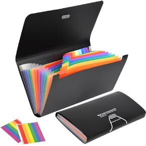 2 Pcs 13 Pockets Expanding File Folders,B6 Accordion Folders/Portable Receipt Organizer/for Receipts, Taxes, Monthly Bills, Cards, Checks, Coupons, Vouchers, Change