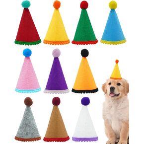 PET SHOW 10 Pack Mini Party Hats for Small Dog Birthday Stuffed Animals Dolls Puppy Cats Adjustable Holiday Hats Felt Pom Pom Headband Kitten Pet Grooming Costume Accessories