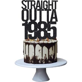 Straight Outta 1985 Cake Topper for 40th Men and Women Birthday Party ，Funny 40 and Fabulous Decoration，Handmade - Black