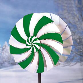 60 Inch high Candy Cane Wind Spinners Outdoor Metal Garden Decor for Yard and Garden 360 Degrees Rotate Double Wind Spinners with Stake